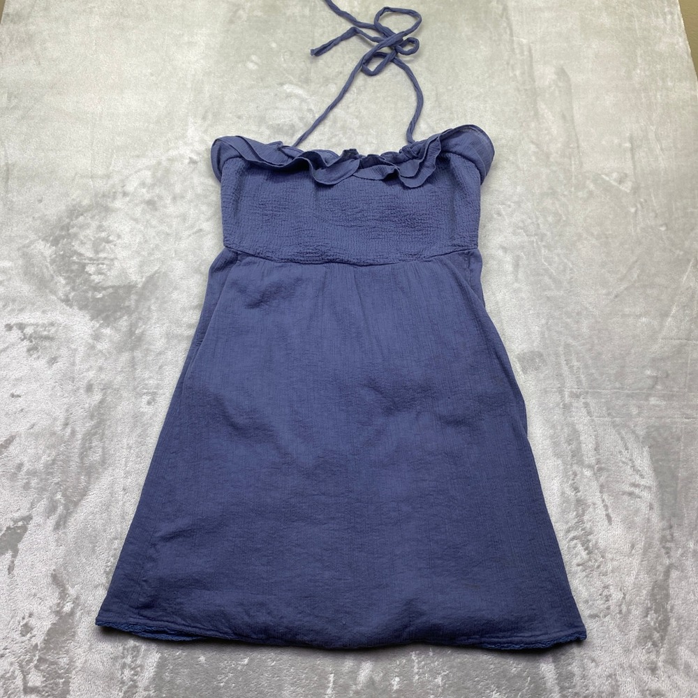 Maeve Anthropologie Navy Blue Smocked‎ Halter Ruffle Mini Dress Cotton Size M